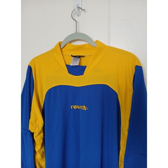 Vintage REUSCH Padded Goalkeeper Jersey Shirt Adult L Yellow Blue Long Sleeve - Picture 1 of 11